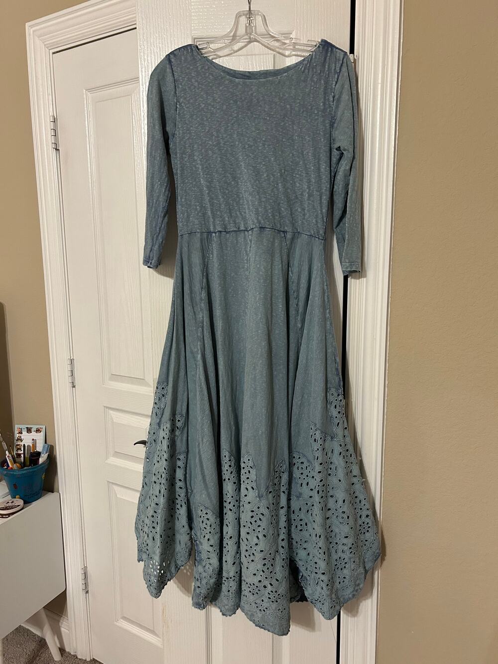 Soft Surroundings XS Blue Eyelet Trim A-Line Midi Dress